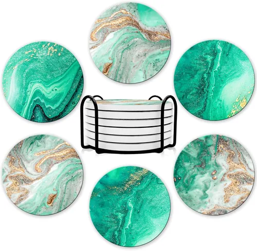 Miniatura 8 de Dooke Posavasos para bebidas, juego de 6 posavasos redondos de cerámica absorbente con base de corcho, divertidos posavasos con soporte para bebidas