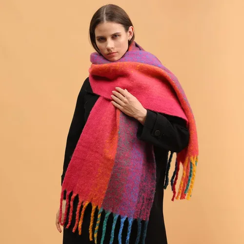 Miniatura 2 de Bufanda cálida para mujer, colorida y suave, cómoda, elegante chal de pashmina para clima frío, bufanda larga de moda, borla de coleta