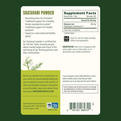 Miniatura 2 de Banyan Botanicals polvo de Asparagus racemosus, orgánico USDA, Asparagus racemosus, rejuvenecedor para Vata y Pitta, promueve la vitalidad