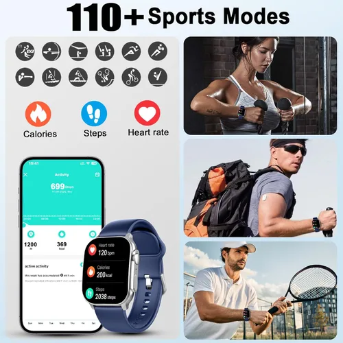 Miniatura 5 de Reloj inteligente para hombres y mujeres, pantalla curva AMOLED de 2.01 pulgadas, rastreador de fitness con respuesta/hacer llamadas, más de 100