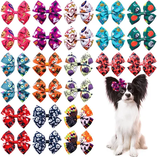 Miniatura 14 de 24 piezas/12 pares 10 cm Lazos para el pelo de perro grande con fruta de verano para perros de raza grande Bandas elásticas Lazo de pelo de perra