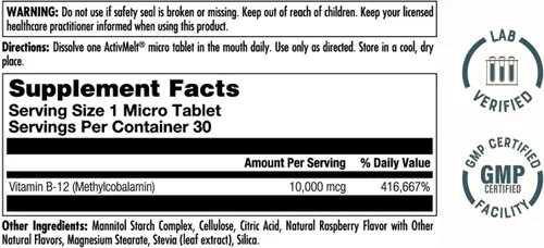 Miniatura 2 de Ultra B-12 Methylcobalamin ActivMelt Kal 30 Micro tabletas