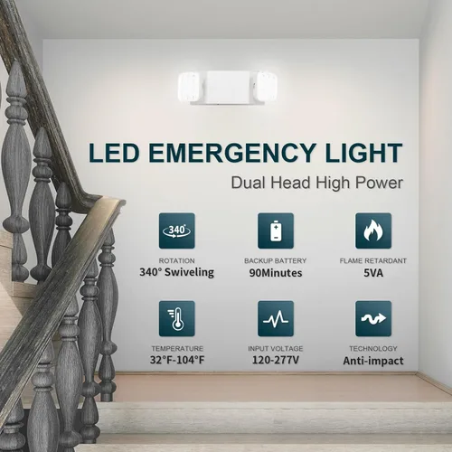 Miniatura 2 de Luces LED de emergencia, luces de emergencia comerciales ajustables de dos cabezales para negocios, cortes de energía, con batería de respaldo