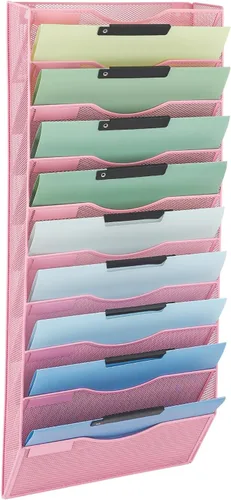 Miniatura 25 de EASEPRES Organizador de archivos de malla de 3 bolsillos para colgar en la pared, carpeta de papel para correo montada en la pared, organizador