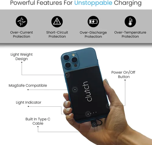 Miniatura 4 de Clutch - Cargador portátil USB-C Pro - Compatible con iPhone 15, 16, 17 y dispositivos Android - Batería magnética de banco de energía - Aprobado