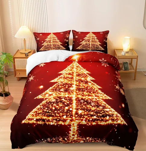 Miniatura 30 de Herside Juego de funda de edredón de Navidad, tamaño Queen, colorido patrón navideño impreso, bonita decoración navideña, microfibra suave, funda