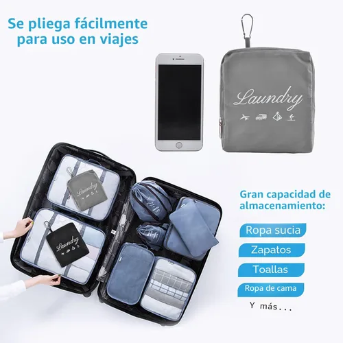 Miniatura 6 de 2 piezas de bolsas de lavandería de viaje JHX, organizador de ropa sucia【Actualizado】con asas y mosquetón de aluminio para viajes, campamento, Negro