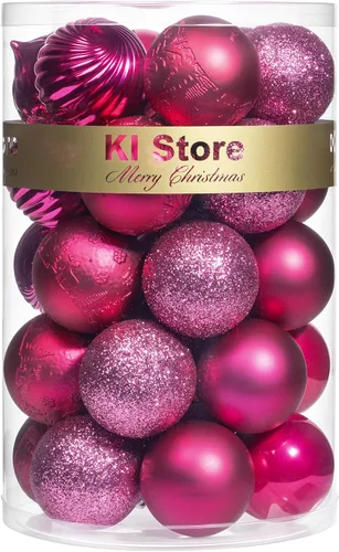 Miniatura 11 de KI Store Bolas de Navidad Borgoña 34 piezas 2.36-Pulgadas Adornos de Decoración para Árbol de Navidad para Árbol de Navidad Vacaciones Corona