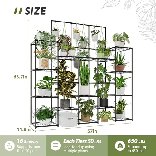 Miniatura 6 de GENTINGBRO Soporte de metal para plantas al aire libre de 63 pulgadas de alto, estante para plantas de 14 niveles grande para plantas
