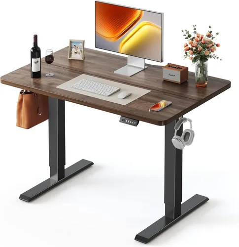 Miniatura 35 de FEZIBO Escritorio de pie, 48 × 24 pulgadas, altura eléctrica ajustable, para sentarse y ponerse de pie, escritorio de oficina para computadora