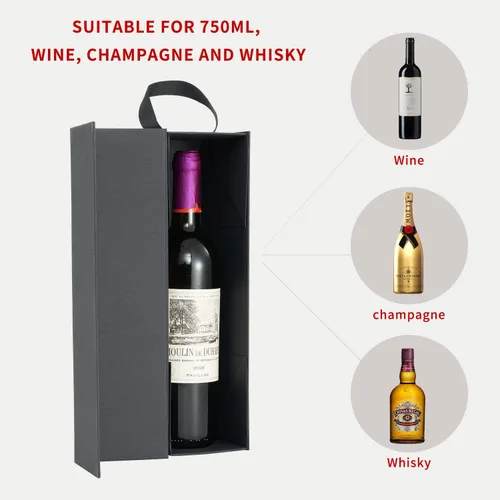 Miniatura 5 de RYDDOY Caja de regalo de vino, 12.8 x 3.7 x 3.7 pulgadas, cajas de botellas de vino negro con asa para licor y champán, cierre magnético, caja