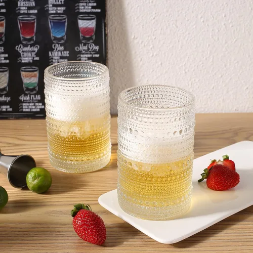 Miniatura 5 de Consou - Juego de 6 vasos grandes de 15 onzas, cristalería de hobnail con base pesada de vidrio grueso Vidrio de bola alta hobnail