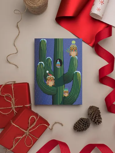 Miniatura 3 de Stonehouse Collection - Tarjeta de Navidad de cactus y búhos de Saguaro de vacaciones -18 tarjetas y sobres del desierto occidental - Fabricado