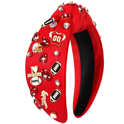Miniatura 13 de mokkia Diadema de fútbol para mujer, accesorios de fútbol para mamá, accesorios de cristal con diamantes de imitación con nudo superior ancho