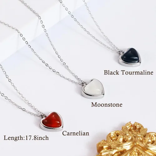 Miniatura 4 de SmileBelle Moonstone Necklace Heart Necklace for Women New Beginning Gifts for Her, Natural Stone Pendant Necklace for Teens, White Necklace as Cute