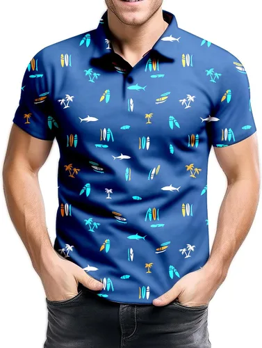 Miniatura 132 de Camisa de golf de los años 80 para hombre, ajuste seco, manga corta, estampada, divertidas, camisas de golf de los años 90 para hombre