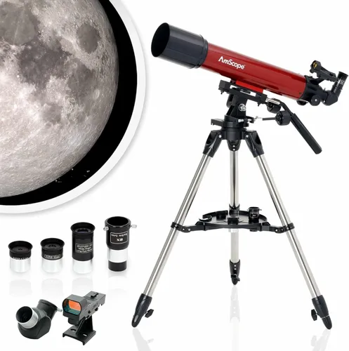 AmScope Refractor ALT-AZ Telescopio con soporte de azimut de altitud, apertura de 4.016 in, longitud focal de 23.622 in, trípode de acero inoxidable