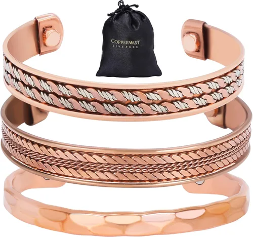 Miniatura 8 de Pulseras de cobre para hombres y mujeres Juego de 3 con caja de regalo Hecho a mano 100% cobre Regalo para mujeres y hombres