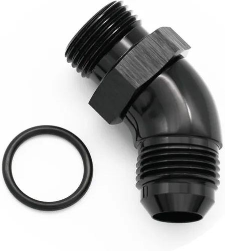 Miniatura 2 de 45 grados 4AN macho Flare a 4AN ORB puerto adaptador de flujo completo aluminio negro