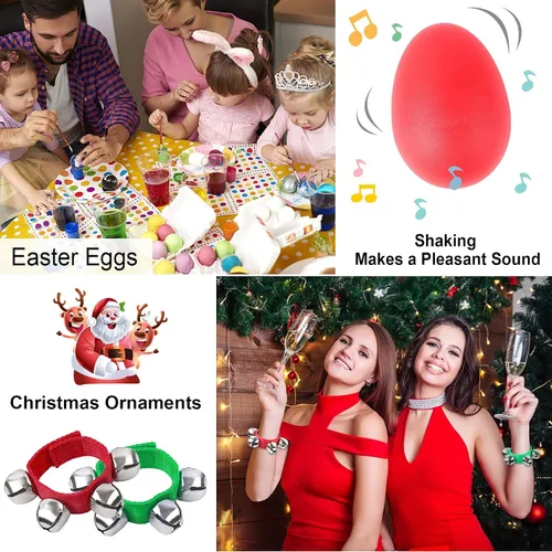 Miniatura 4 de Augshy 24 paquetes de instrumentos musicales agitadores para niños, 12 paquetes de coctelera de huevos y 12 paquetes de muñequera Jingle Bells