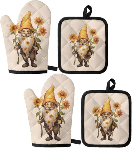 Miniatura 16 de UNICEU Juego de 4 manoplas de horno personalizadas y soportes para ollas, decoración de cocina, guantes protectores personalizados para hornear