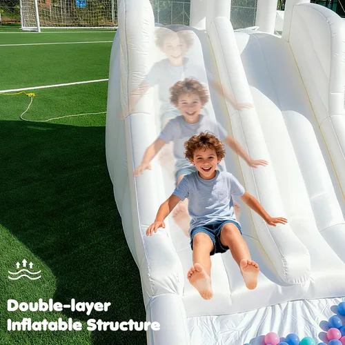 Miniatura 8 de Casa de rebote Oxford blanca de 12.5 x 10.6 pies, castillo inflable para niños con tobogán y piscina de pelotas, casa de rebote inflable