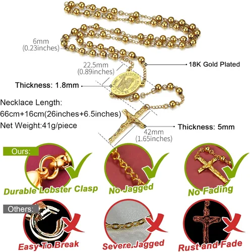 Miniatura 5 de FaithHeart Collar de cuentas de rosario católico medalla de San Miguel San Cristóbal Virgen María y San Benito con dije de cruz cuentas de 6 mm0236