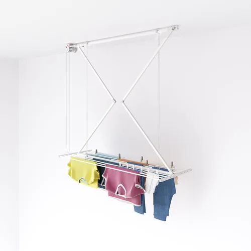 foxydry Mini estante de secado de ropa montado en el techo, tendedero de polea, estante de secado de ropa plegable vertical 59.8x21.25x9.8 in Blanco