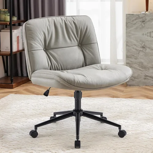 Miniatura 10 de OLIXIS Silla Criss Cross con Ruedas Sin Brazos Ancha de Patas Cruzadas Silla de Escritorio de Oficina de Tocador con Cómoda Piel Sintética PU