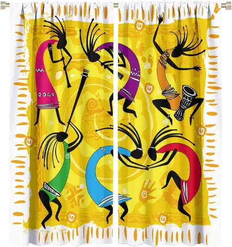 Miniatura 54 de Kokopelli - Cortinas opacas para cocina, decoración de sala de estar, dormitorio, 21 x 45 pulgadas, 2 paneles