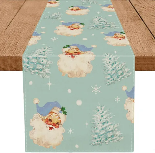 Miniatura 9 de Camino de mesa de Navidad Papá Noel Árbol de Navidad Copo de nieve rosa, caminos largos para invierno, Navidad, decoración para el hogar, cocina