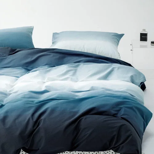 Miniatura 2 de Juego de edredón Wellboo, juego de ropa de cama Queen, color sólido, azul marino y blanco degradado, edredón de algodón, moderno, liso, suave