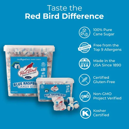 Miniatura 4 de Red Bird Caramelo de frambuesa azul, envuelto individualmente, caramelo único, tubo de 22 onzas