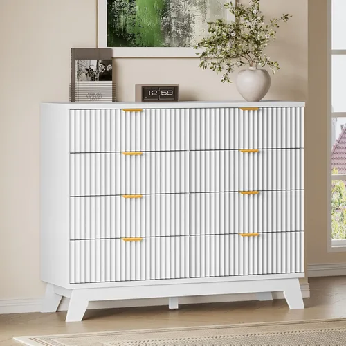 Miniatura 51 de BORNOON Cómoda alta de 46" para dormitorio, cómoda de 6 cajones acanalados, cómoda moderna de madera con almacenamiento profundo, correderas