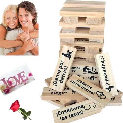 Juego de torre de bloques en español para parejas de adultos, juego de apilamiento y derribo en la recámara, divertido deporte de mesa para amantes