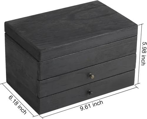 Miniatura 6 de Meangood Caja Organizadora de Joyería para Mujeres, Estuche de Almacenamiento de Joyería de 3 Capas Grande, Caja de Joyería de Madera Rústica
