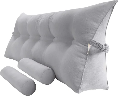 Miniatura 19 de Peachwell Almohada triangular de lectura para reposo de cama, cojín bolster grande para cabecero, respaldo, almohada de cuña con dos almohadas