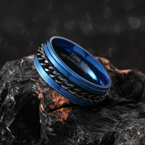 Miniatura 32 de King Will - Anillo antiestrés de acero inoxidable 316L para hombres y mujeres, con cadena decorativa giratoria, 8 mm de ancho, anillo de boda