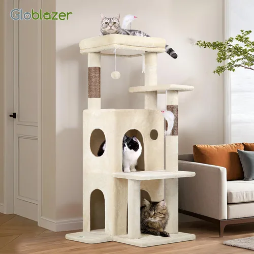 Miniatura 7 de Globlazer Torre de árbol para gatos de interior, casa de árbol para gatos adultos de 50 pulgadas para gatos adultos grandes con escalones, poste