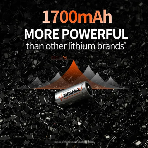 Miniatura 2 de NINMAX® Batería de litio CR123A de 3 V, paquete de 6 baterías de litio de alta potencia 123A de 1700 mAh de 3 voltios para linternas de alta