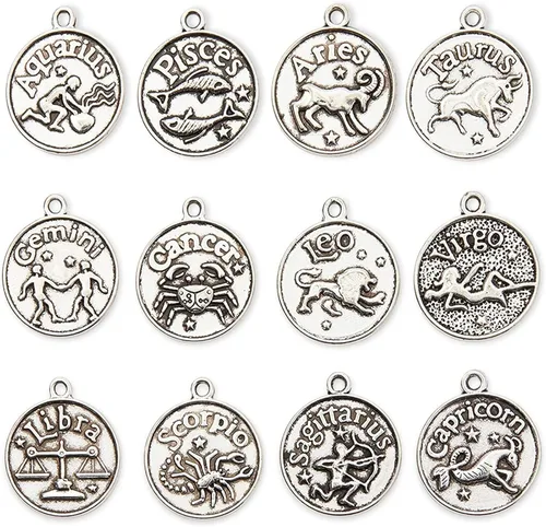 Miniatura 5 de Bright Creations Dijes del zodiaco para hacer joyas, 72 piezas, aleación de plata, 0.69 x 0.69 pulgadas, dijes de pulsera del zodiaco, acentos