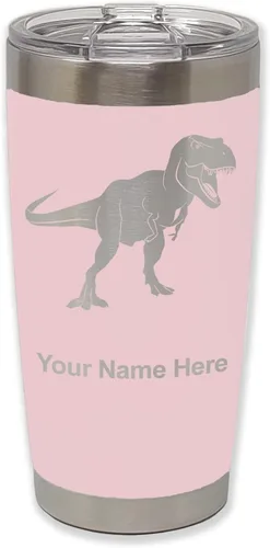 Miniatura 12 de LaserGram Vaso aislado al vacío de 20 onzas, dinosaurio Tiranosaurio Rex, grabado personalizado incluido (negro)