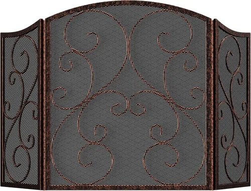 Miniatura 12 de Fire Beauty Pantalla de Chimenea de 3 Paneles de Hierro Forjado Metálico 48"(L) x 30"(H) Protector contra Chispas (Acabado Dorado)