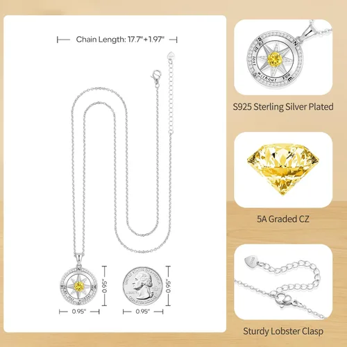 Miniatura 40 de Peeshow Collar para mujer, brújula, piedra natal, joyería de cumpleaños, aniversario, ideas para su novia, regalo romántico de amor en Navidad, día