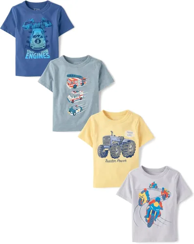 Miniatura 5 de The Children's Place Baby Boys and Toddler Dinos,Animals,Cars Short Sleeve Graphic T-Shirts,4 Pack Iguana/Perezoso/Tiburón/Animales