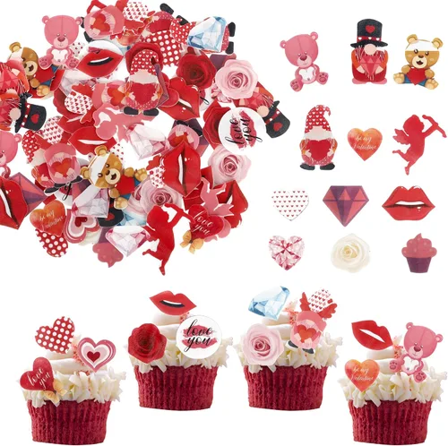 Miniatura 18 de Rsstarxi Paquete de 24 adornos para cupcakes para el día de San Valentín, con purpurina roja, dulce amor, para cupcakes, decoración de San Valentín