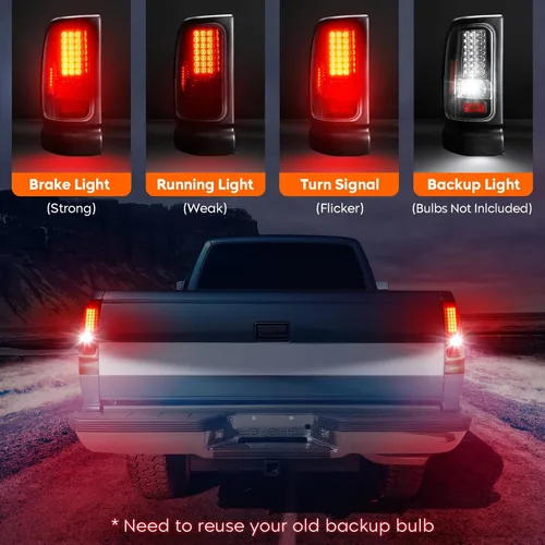 Miniatura 2 de Tresound Luz trasera LED para Dodge Ram 1500 1994-2001, Ram 2500 3500 1994-2002, montaje de luz trasera cromada, lente transparente