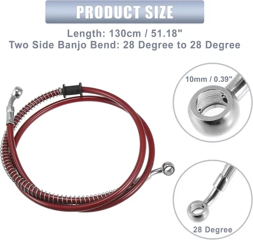 Miniatura 4 de Motoforti 51.18 pulgadas de longitud 0.394 in ID motocicleta línea de freno hidráulico tubo de manguera de aceite de acero inoxidable trenzado cable