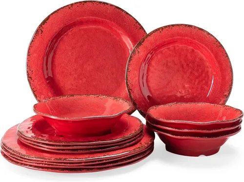 Miniatura 13 de LEHAHA Juego de Vajilla de 12 Piezas de Melamina Vintage Incluye 4 Platos de Cena, 4 Platos de Ensalada y 4 Cuencos, Servicio para 4, Vajilla