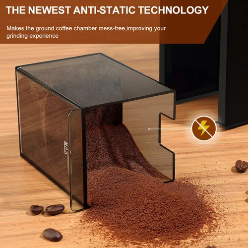 Miniatura 5 de Molinillo de café eléctrico de rebabas, molinillo de café ajustable con 28 ajustes precisos de molienda para prensa francesa, café por goteo y Negro